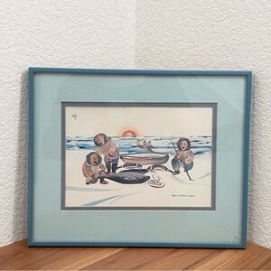 Unique Vintage 1981 ANNA HUONG Seal Hunting Alaska Print Framed Art 10”X13”